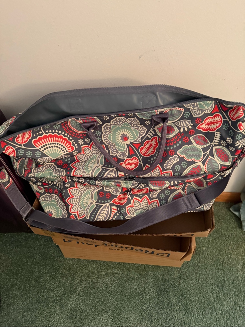 Vera Bradley Navy Floral Travel Tote with Red & Mint Accents